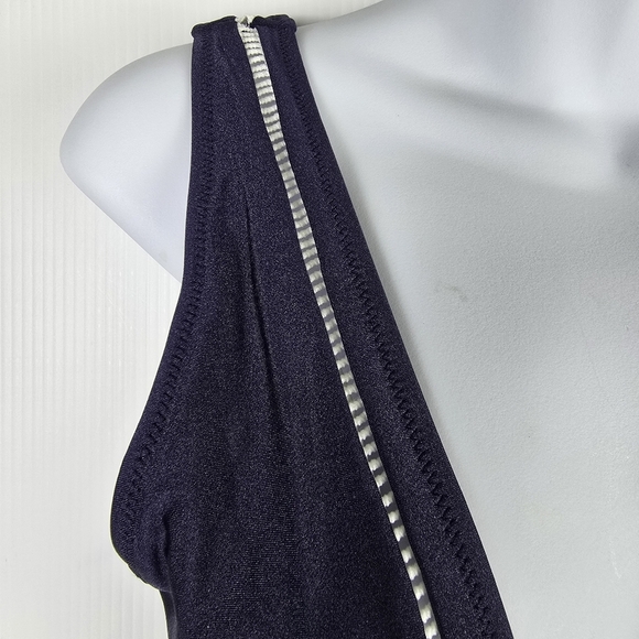 NWT Cupshe Women's One Piece Navy Plunging Neckline And Back White Inlay Small - Picture 5 of 12